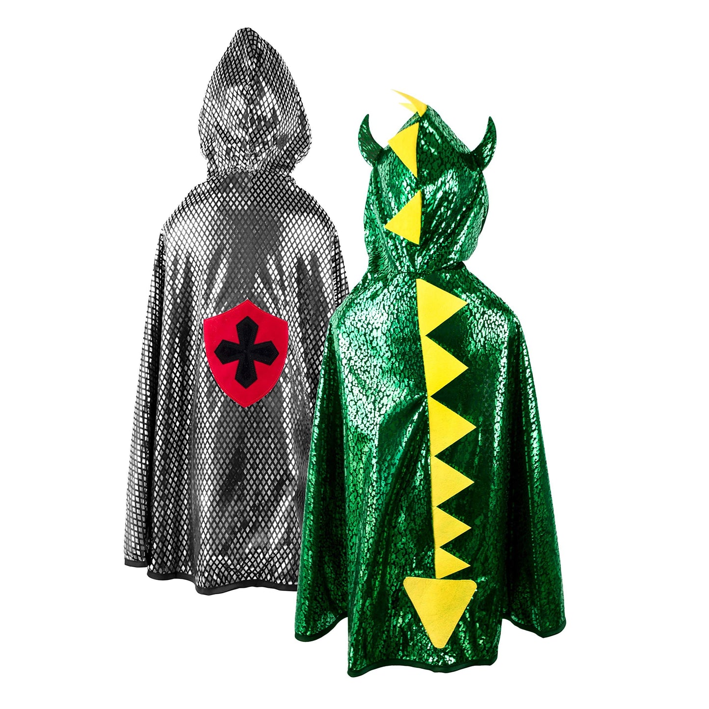 Great Pretenders Reversible Dragon/Knight Cape for Kids, S/M | 2-in-1 Costume for Imaginative Play