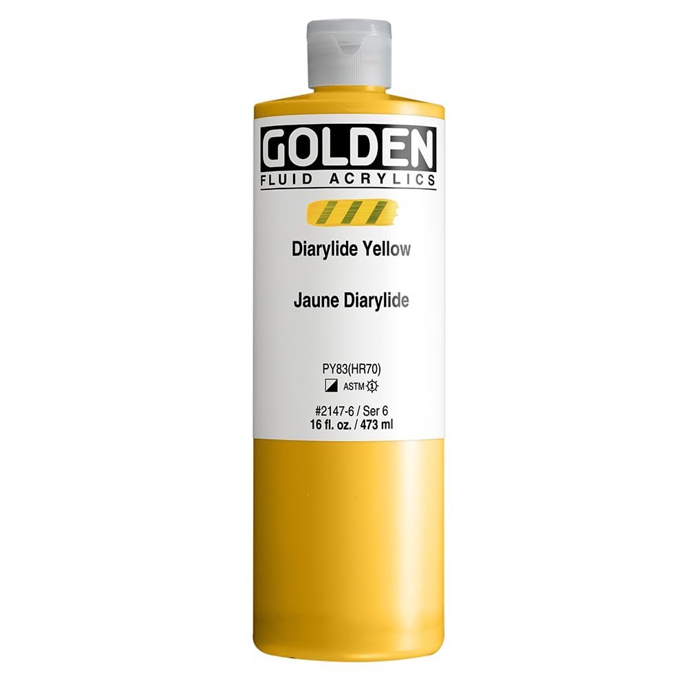 GOLDEN Fluid Acrylics, Diarylide Yellow, 16 fl. oz. Bottle, Professional Acrylic Paint, Semi-Opaque