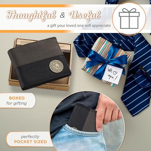 Christian Art Gifts Genuine Premium Full Grain Leather RFID Blocking Silver Engraved Cross Wallet for Men: Multi Pocket Billfold w/Removable ID Window Accessory for Credit Cards, Bills, Photos, Black