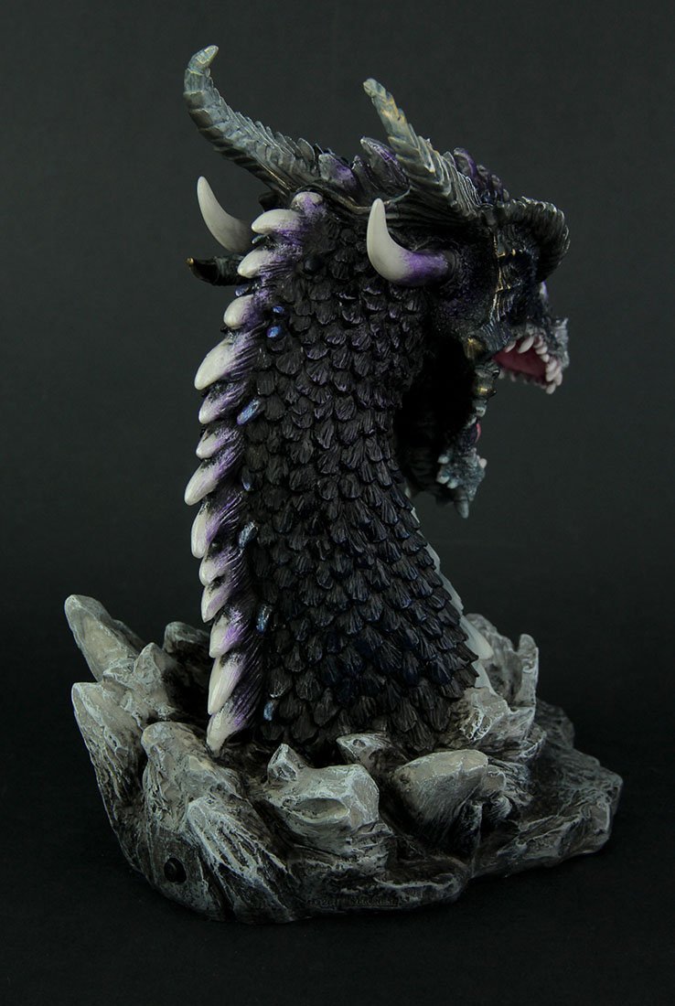 Veronese Design Hand Painted Obsidian Dragon Bust Statue with LED Lights