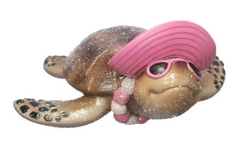 December Diamonds 55-55188 Ethel, Resin Sea Turtle Ornament in Beach Hat and Sun Glasses, 4.5 Inches