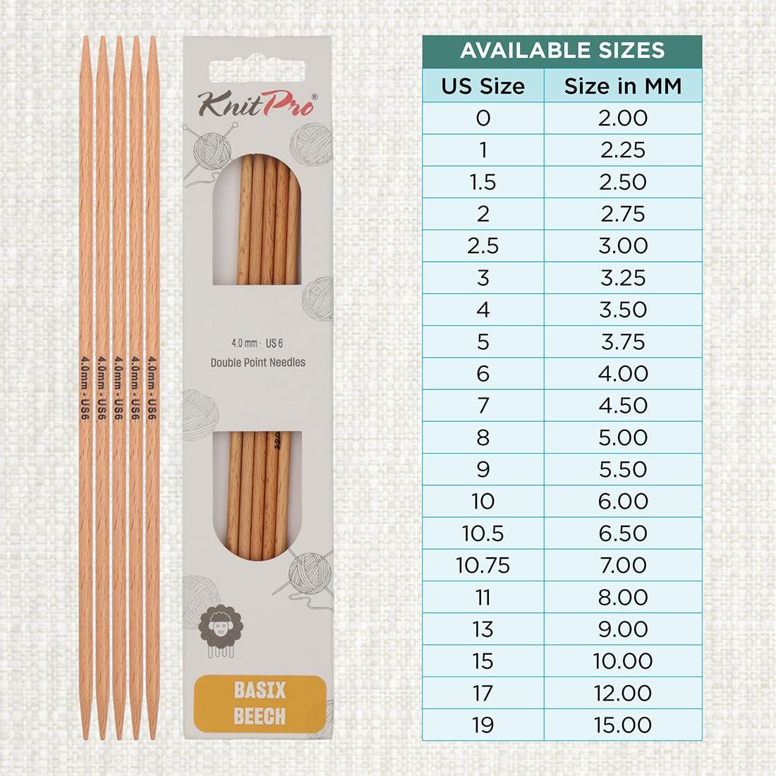 KnitPro Basix Beech Double Pointed Needles 8" (20cm)