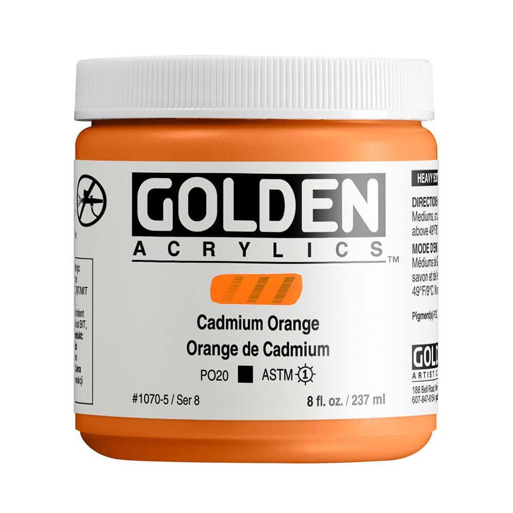 Heavy Body Acrylics by GOLDEN, Cadmium Orange, 8 fl. oz. Jar, Professional Acrylic Paint, Opaque