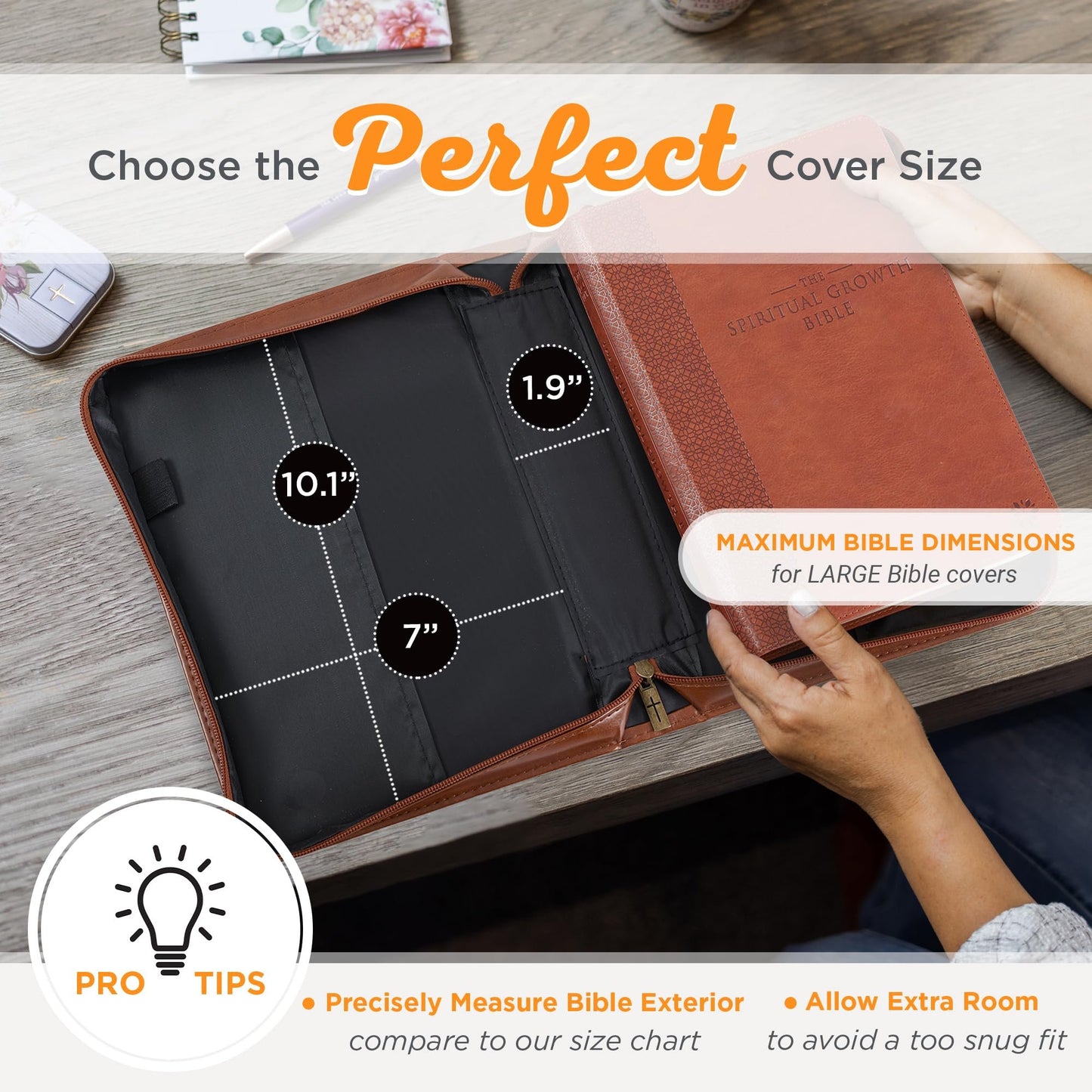 Christian Art Gifts Classic Vegan Leather Bible Cover for Men & Women: Trust in the Lord Inspirational Bible Verse, Sturdy Easy Carry Book Case, Pen Loops, Pockets, Accessory Stationery Storage, Brown