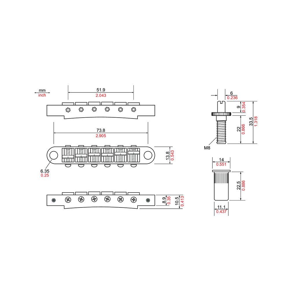 TonePros Metric Locking Tune-O-Matic Bridge (large posts) Chrome