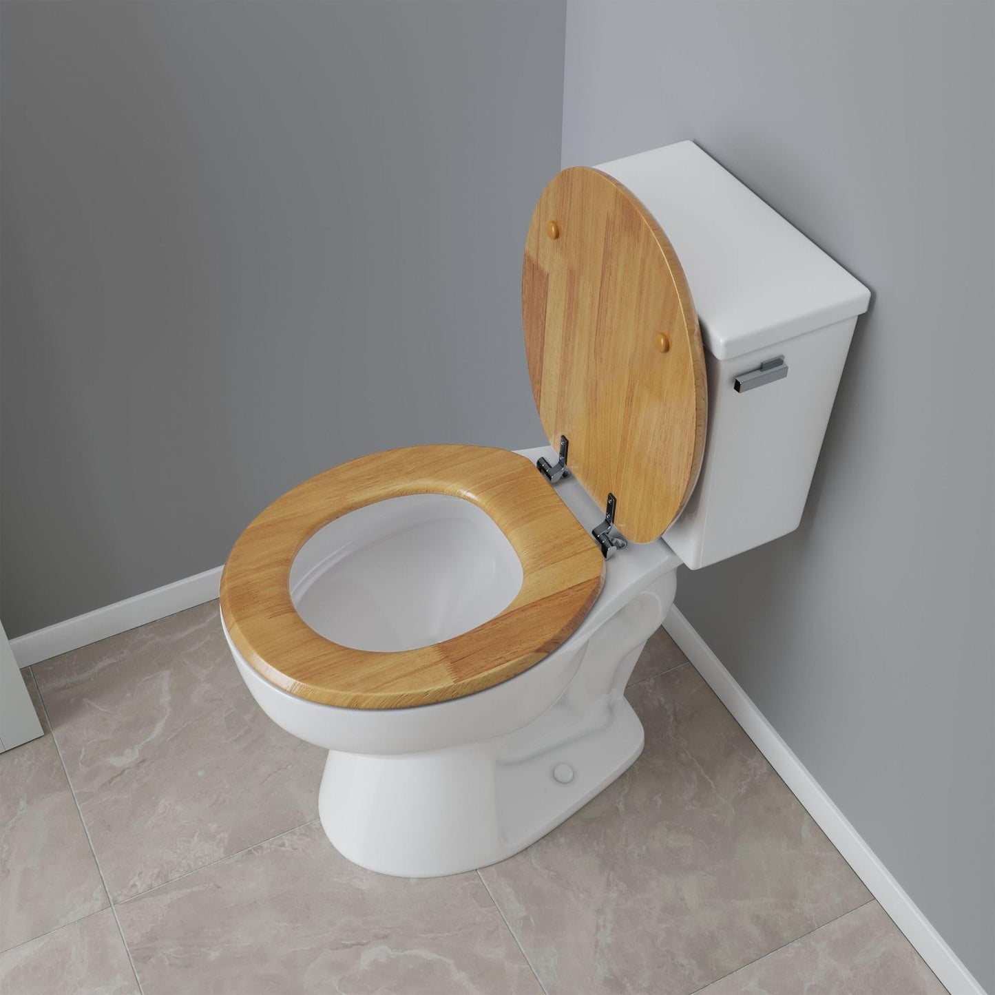 Comfort Seats C2B1R17CH Designer Solid Wood Toilet Seat with Chrome Hinges, Round, Oak