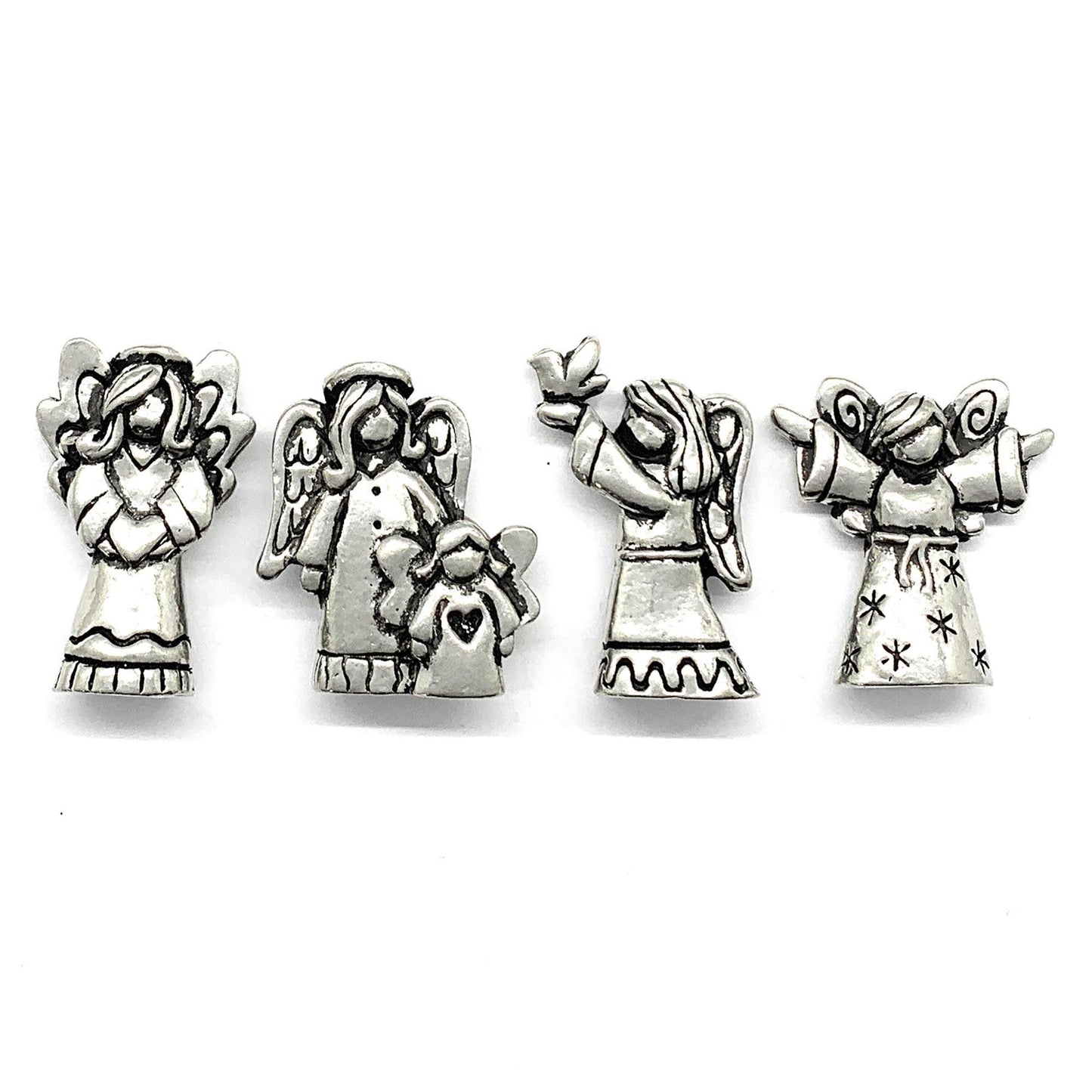 Basic Spirit Blessing Angels Set of 4 Pewter Inspirational Healing Collectible Figurines Statues Velvet Pouch