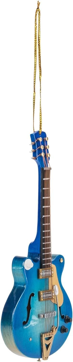 Broadway Gift Co Navy Fade Electric Guitar 5 inch Wood Hanging Ornament with Red Gift Box