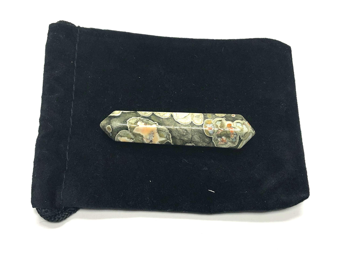 Zentron Crystal Collection: 60MM All Natural Gemstone Crystal 2"+ Wand and Velvet Pouch (Rhyolite)