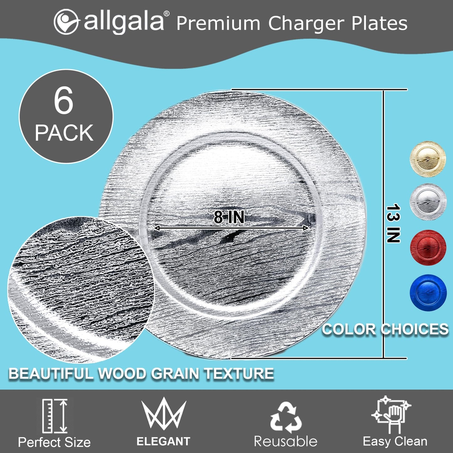 allgala Heavy Quality Round Charger Plates - Elegant Gold Chargers for Dinner Plates