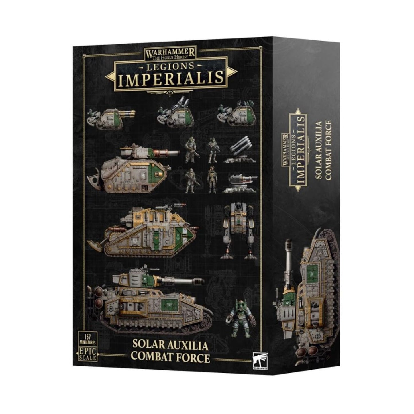 LEGIONS IMPERIALIS: Solar Auxilia Combat Force – 157 Multi-Part Epic Scale Miniatures, 67-Model Army Kit with Vehicle Transfer Sheets and Bases
