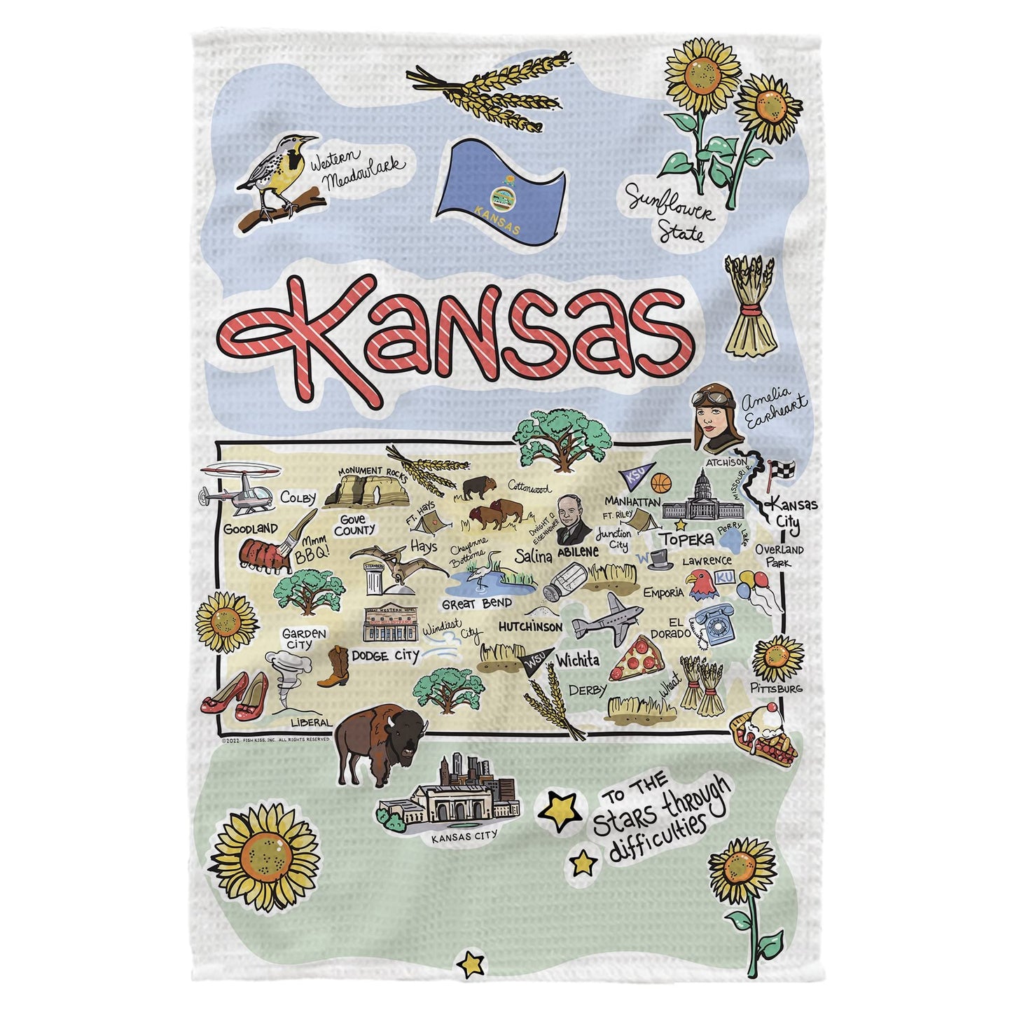 Fish Kiss® 16"x24" Map Dish Towel is of 100% Microfiber Waffle Weave Making it Super Absorbent, Soft & Machine Washable - Map Kitchen Towel,Map Dish Cloth is Multi Purpose