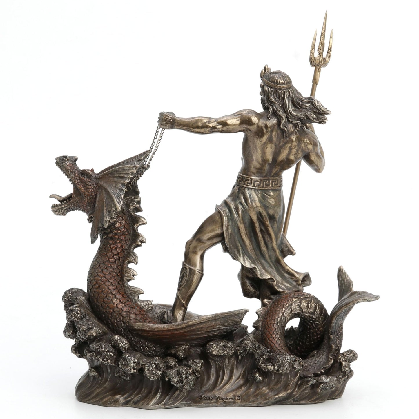Veronese Design 9 1/4 Inch Poseidon with Trident Standing On Hippocampus Cold Cast Resin Bronze Finish Statue