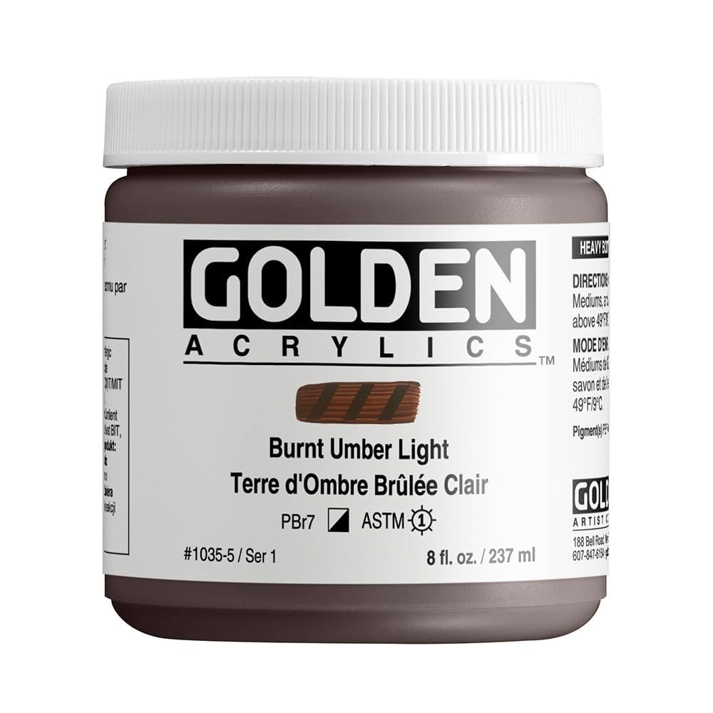 Heavy Body Acrylics by GOLDEN, Burnt Umber Light, 8 fl. oz. Jar, Professional Acrylic Paint, Semi-Opaque