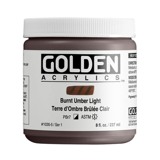 Heavy Body Acrylics by GOLDEN, Burnt Umber Light, 8 fl. oz. Jar, Professional Acrylic Paint, Semi-Opaque