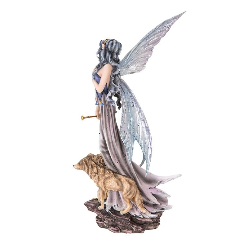 Pacific Giftware Moonlight Fairy with Wolves Fantasy Figurine with Glittering Wings and Guardian Wolves Perfect for Nature and Fantasy Decor Collectible Figurine 10 Inches Tall
