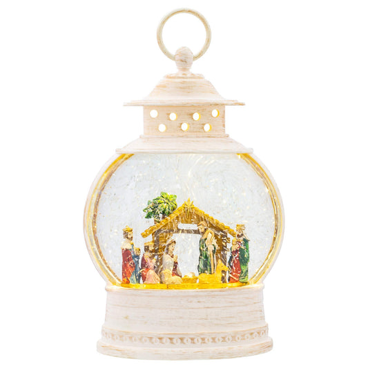 Christmas by Roman Inc., Confetti Lites Collection, 10" H LED NATIVITY LANTERN, Lantern, Snow Globe, Holiday Home Décor, Santa, Cardinal, Nutcracker, Snowman, Reindeer (2x7x10)