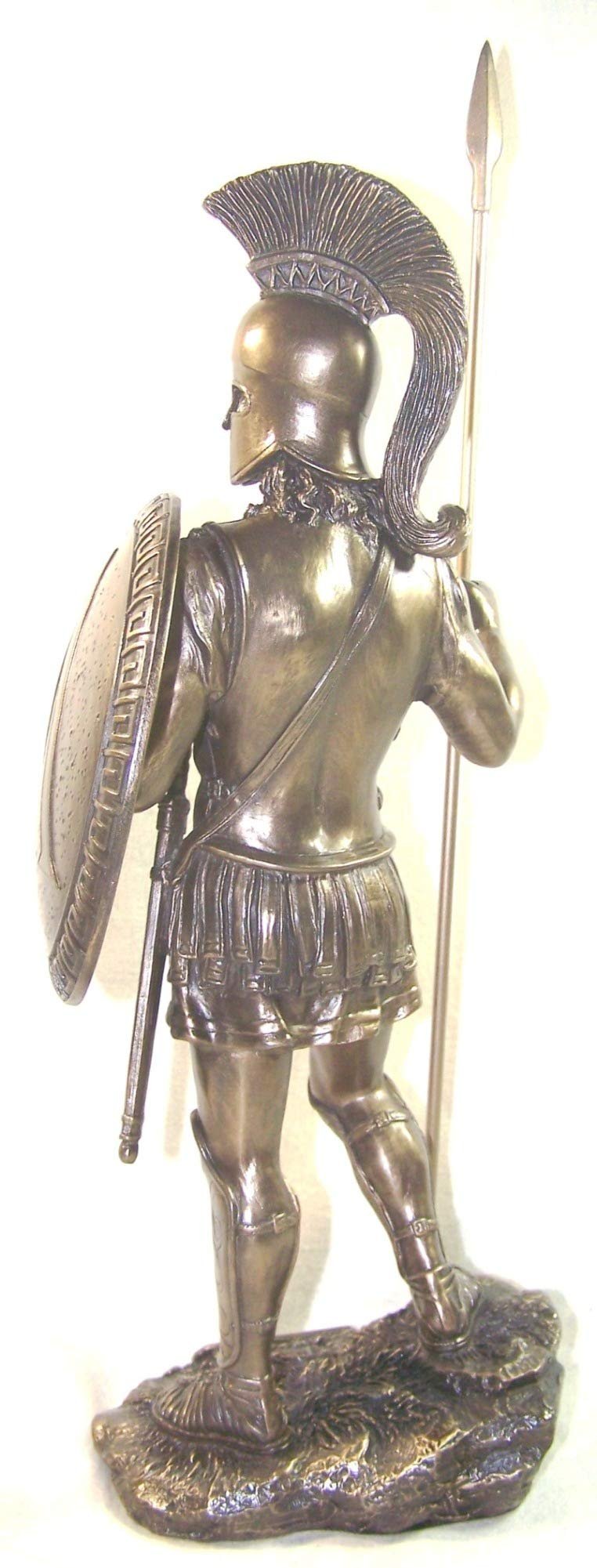 Greek Spartan Warrior with Spear and Hoplite Shield, Bronze finish