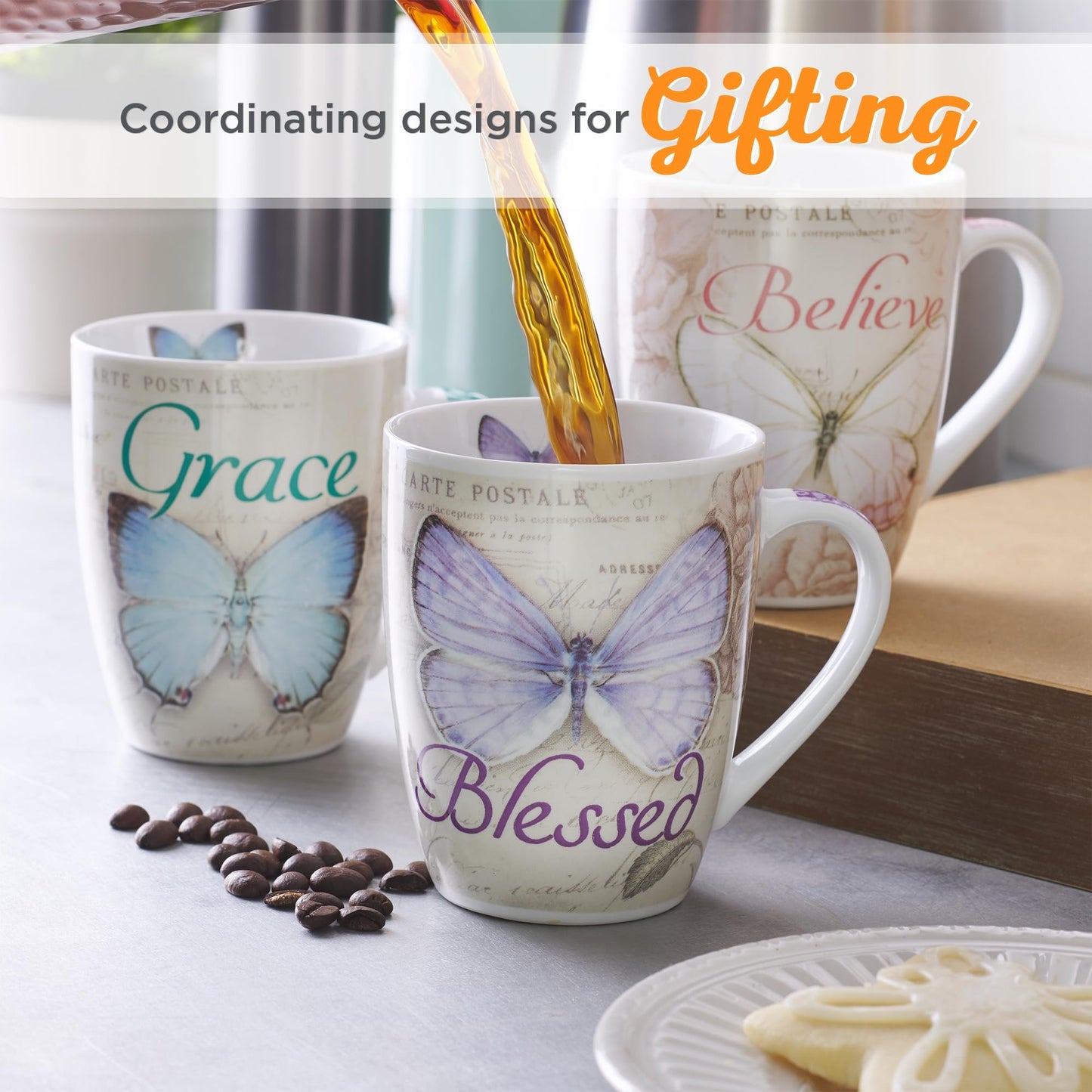 Botanic Butterfly Coffee Mug w/Bible Verse Inspirational Coffee Cup and Christian Gifts (12-ounce Ceramic Cup)