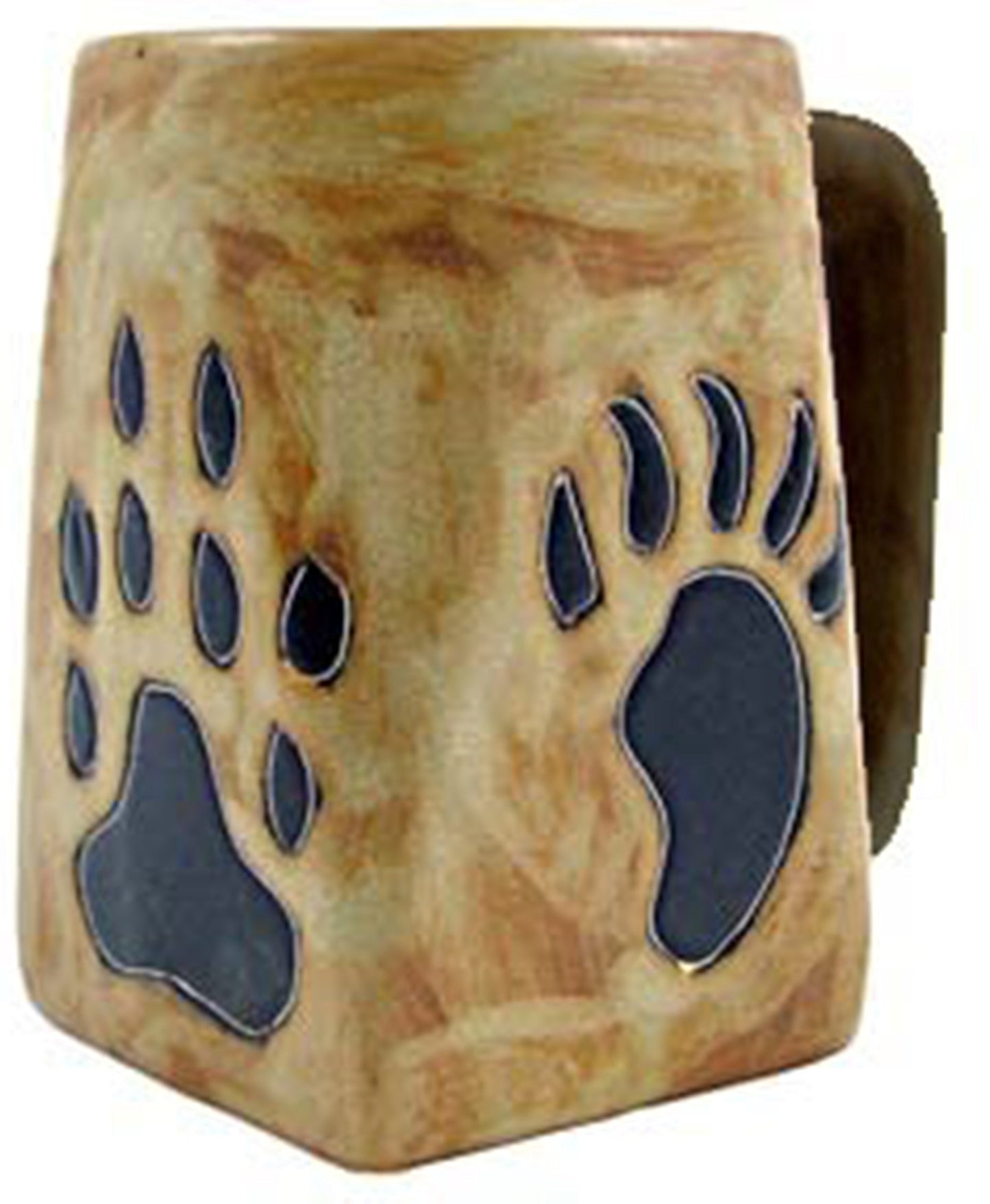 One (1) MARA STONEWARE COLLECTION - 12 Oz Coffee Cup Square Bottom Dinner Mug - Bear & Wolf Paws / Southwest Design