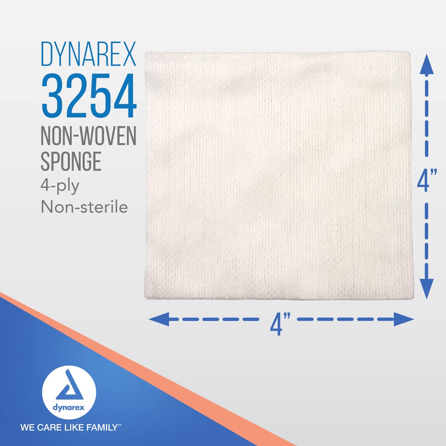 Dynarex Non-Woven Sponges, Non-Sterile, Gauze, for Cleansing, Prepping and Dressing, Highly-Absorbent, Less Linting, 4"x 4", 4 Ply, 1 Box of 200 Sponges (Packaging May Vary)