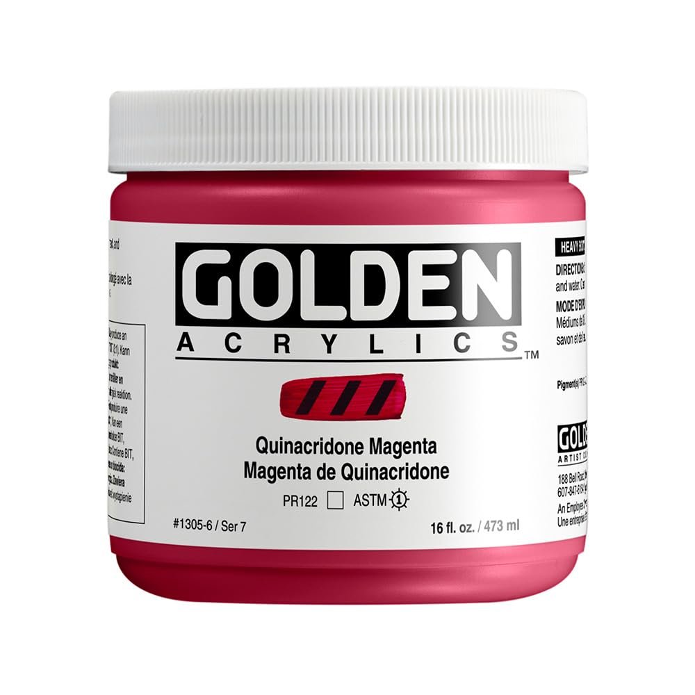 Heavy Body Acrylics by GOLDEN, Quinacridone Magenta, 16 fl. oz. Jar, Professional Acrylic Paint, Transparent