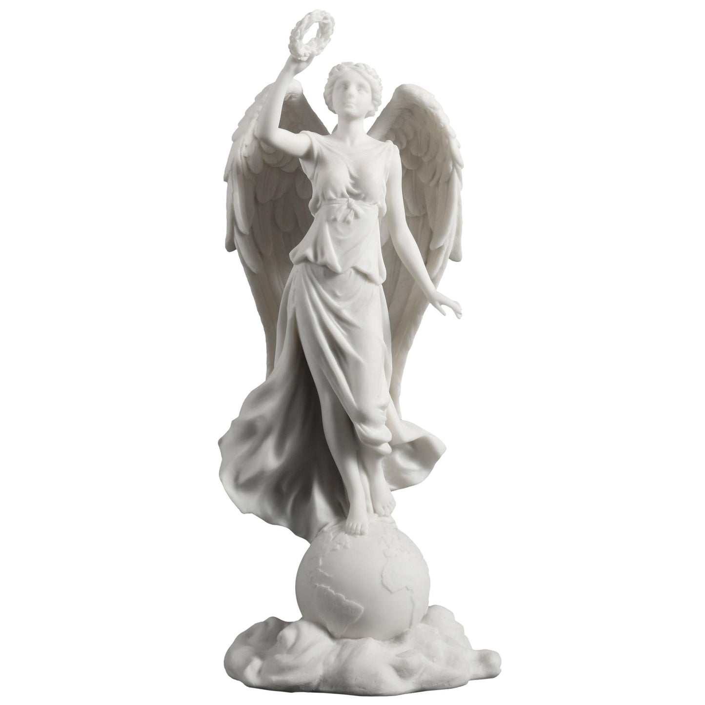 Veronese Design 11 3/8 Inch Angel Holding Wreath Standing On Globe Resin Sculpture Marble White Finish