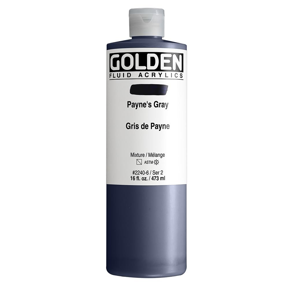 Fluid Acrylics by GOLDEN, Payne's Gray, 16 fl. oz. Bottle, Professional Acrylic Paint, Semi-Transparent