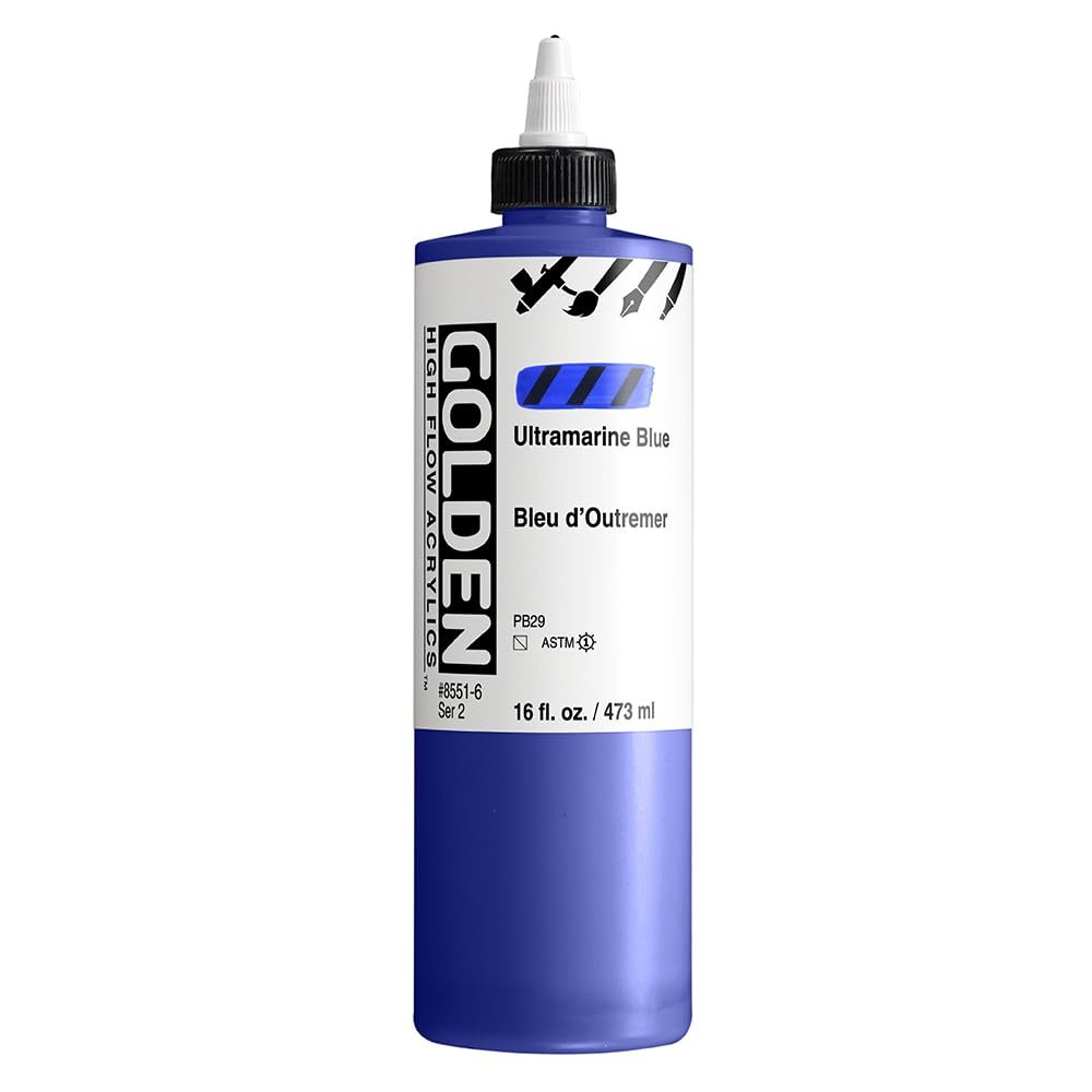 High Flow Acrylics by GOLDEN, Ultramarine Blue, 16 fl. oz. Bottle, Professional Acrylic Paint, Semi-Transparent