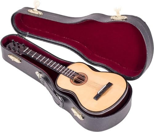 Broadway Gifts Miniature Wooden Classic Steel String Guitar Music Box and Black Case - Plays Hey Jude