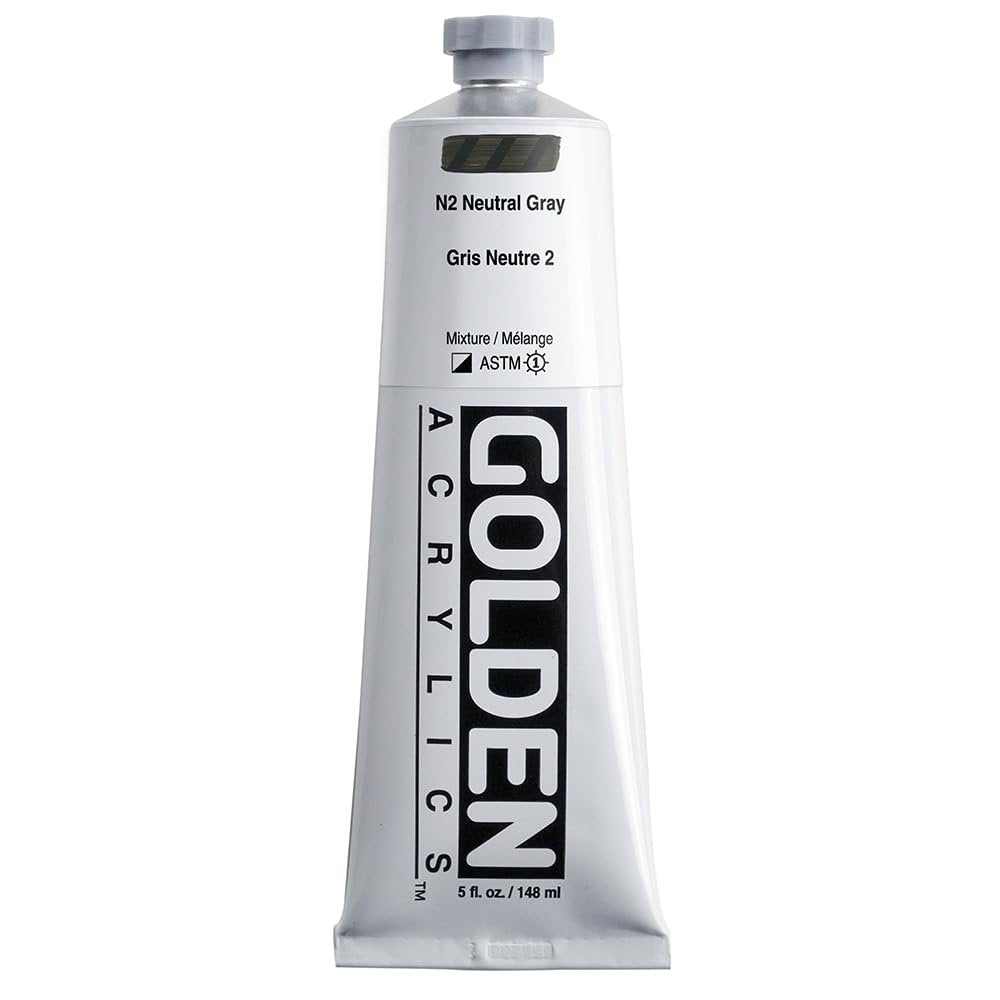 GOLDEN Heavy Body Acrylics, N2 Neutral Gray, 5 fl. oz. Tube, Professional Acrylic Paint, Semi-Opaque