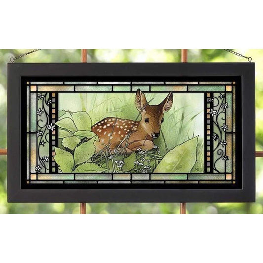 Wild Wings Hidden Fawn 13" x 23" Stained Glass Art by Artist Marjolein Bastin