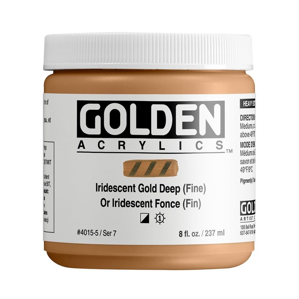 Heavy Body Acrylics by GOLDEN, Iridescent Gold Deep (Fine), 8 fl. oz. Jar, Professional Acrylic Paint, Semi-Opaque