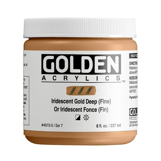 Heavy Body Acrylics by GOLDEN, Iridescent Gold Deep (Fine), 8 fl. oz. Jar, Professional Acrylic Paint, Semi-Opaque
