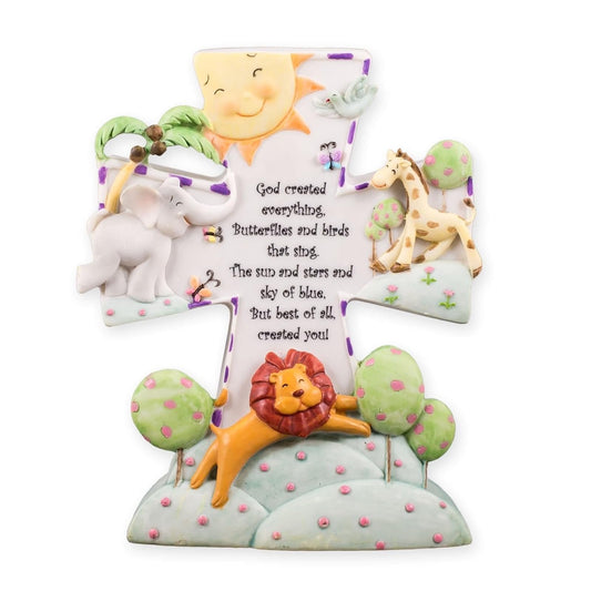 Roman 6.5" God Created Everything Cross Nightlight, Nursery Decor, Baptism or Baby Shower Gift, Christian Religious Accent Light