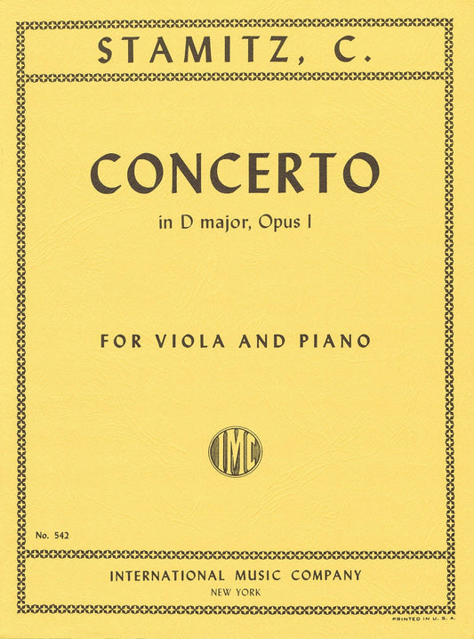 STAMITZ, C. Concerto for viola and piano in D major, Opus 1 (No.542)