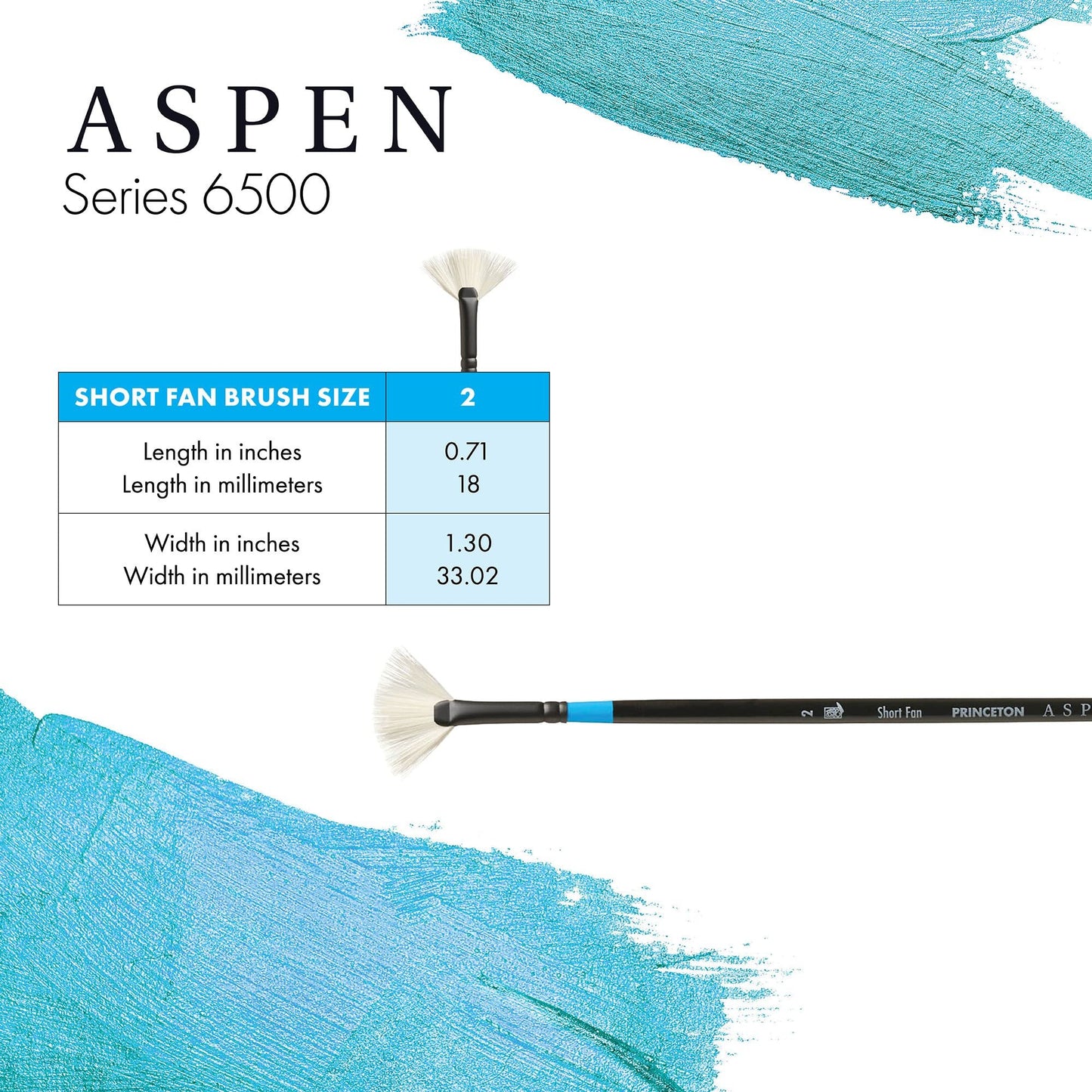 Princeton Artist Brush Co. Aspen Series 6500 - Long Handled Short Fan Size 2 - Single Synthetic Oil and Acrylic Paint Brush for Painting on Canvas and Board