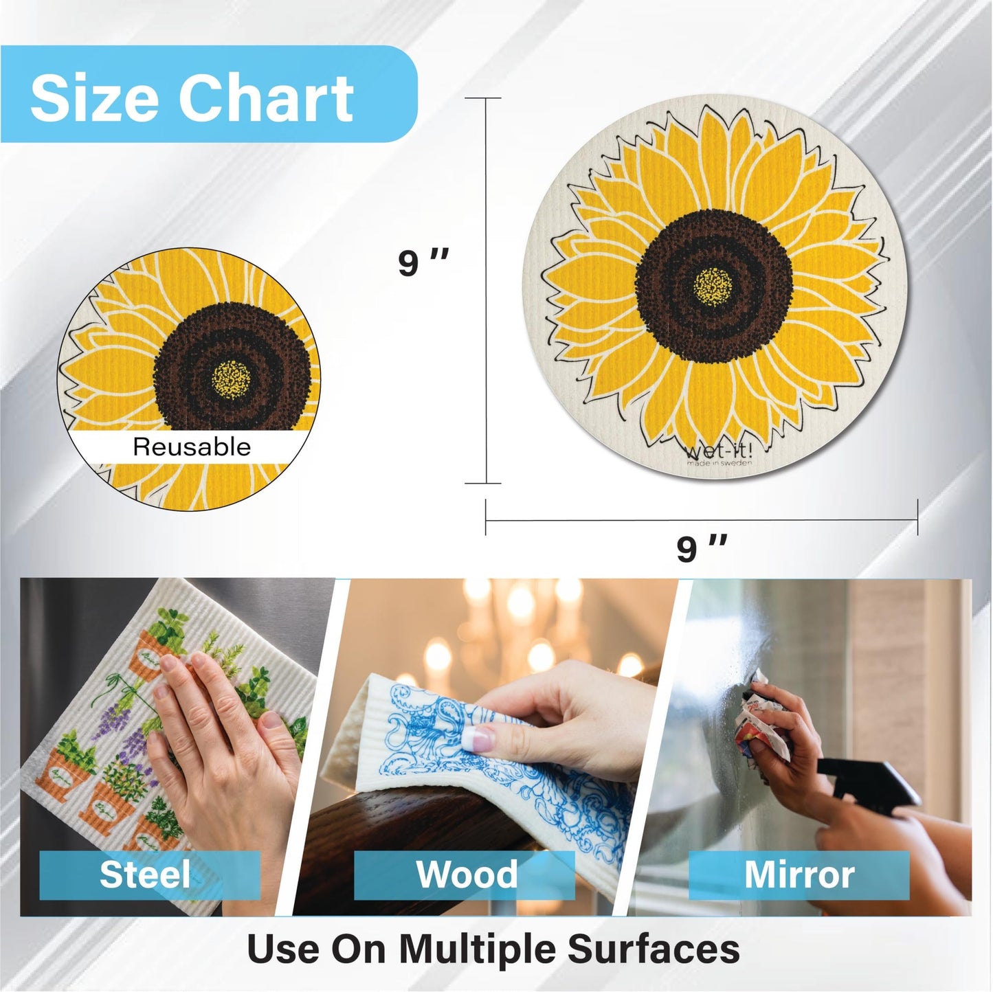 Wet-It! Swedish Dishcloth States – Reusable Paper Towels, Highly Absorbent & Biodegradable Dish Cloths, Non-Scratch, Durable, Machine Washable Cleaning Towels