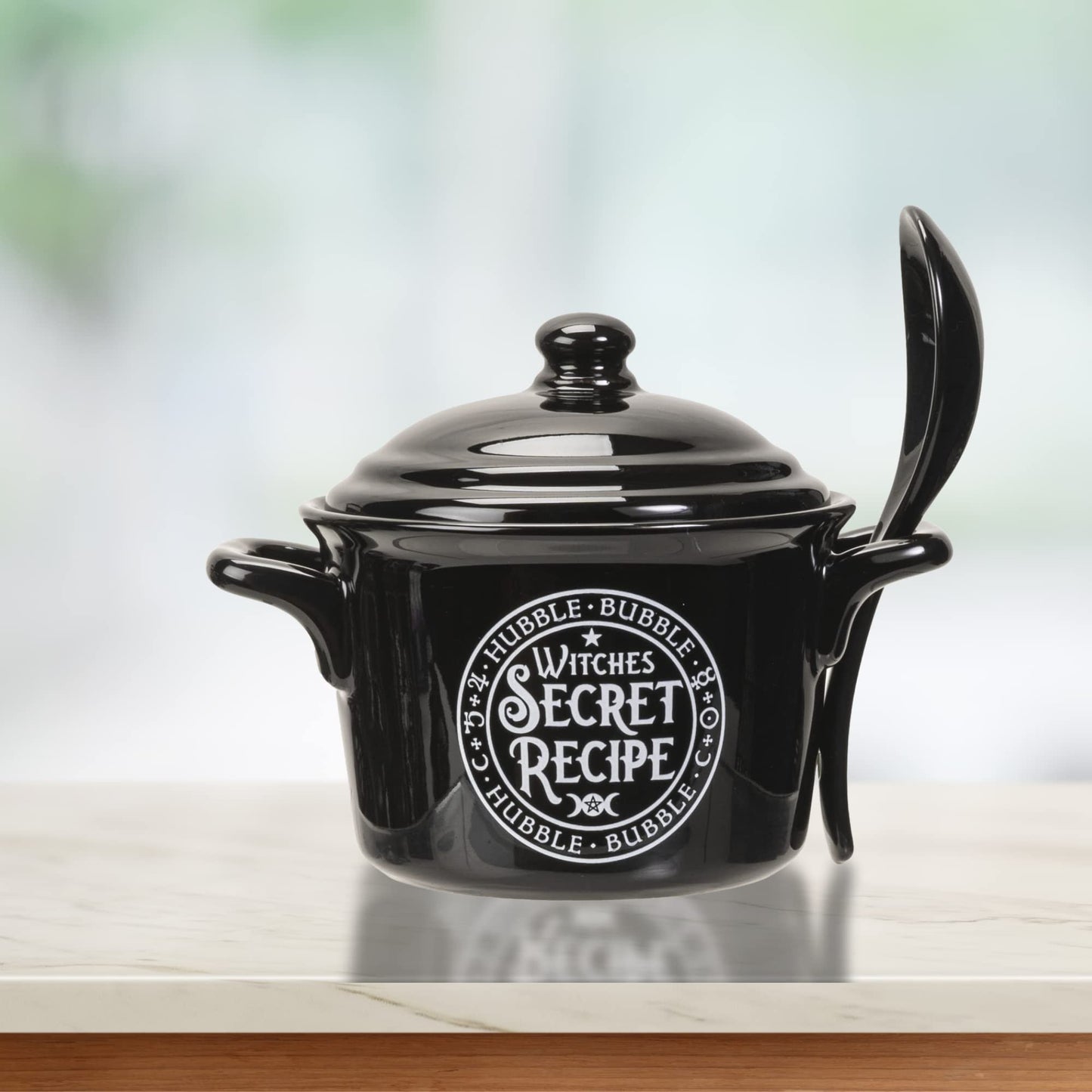 Pacific Giftware Witches Secret Recipe Serving Pot with Spoon, Ceramic Bowl for Soup Dishes, Approximately 4.72 Inches X 5.91Inches, 14 FL OZ
