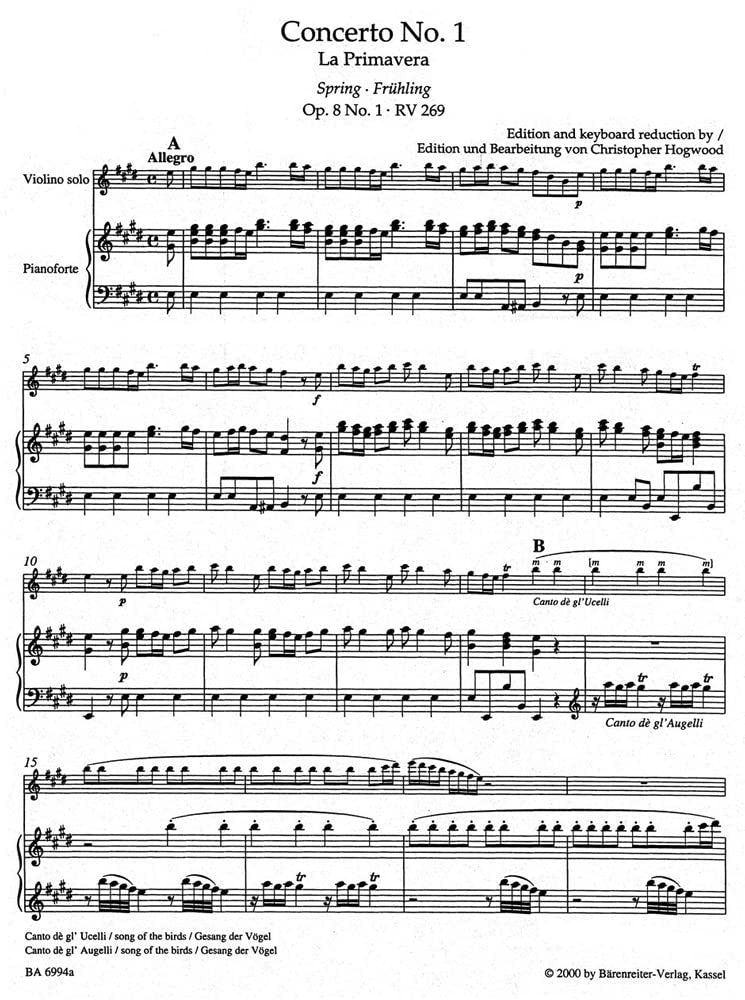 Vivaldi, Antonio - Four Seasons ( Complete ) For Violin and Piano. URTEXT. Barenreiter