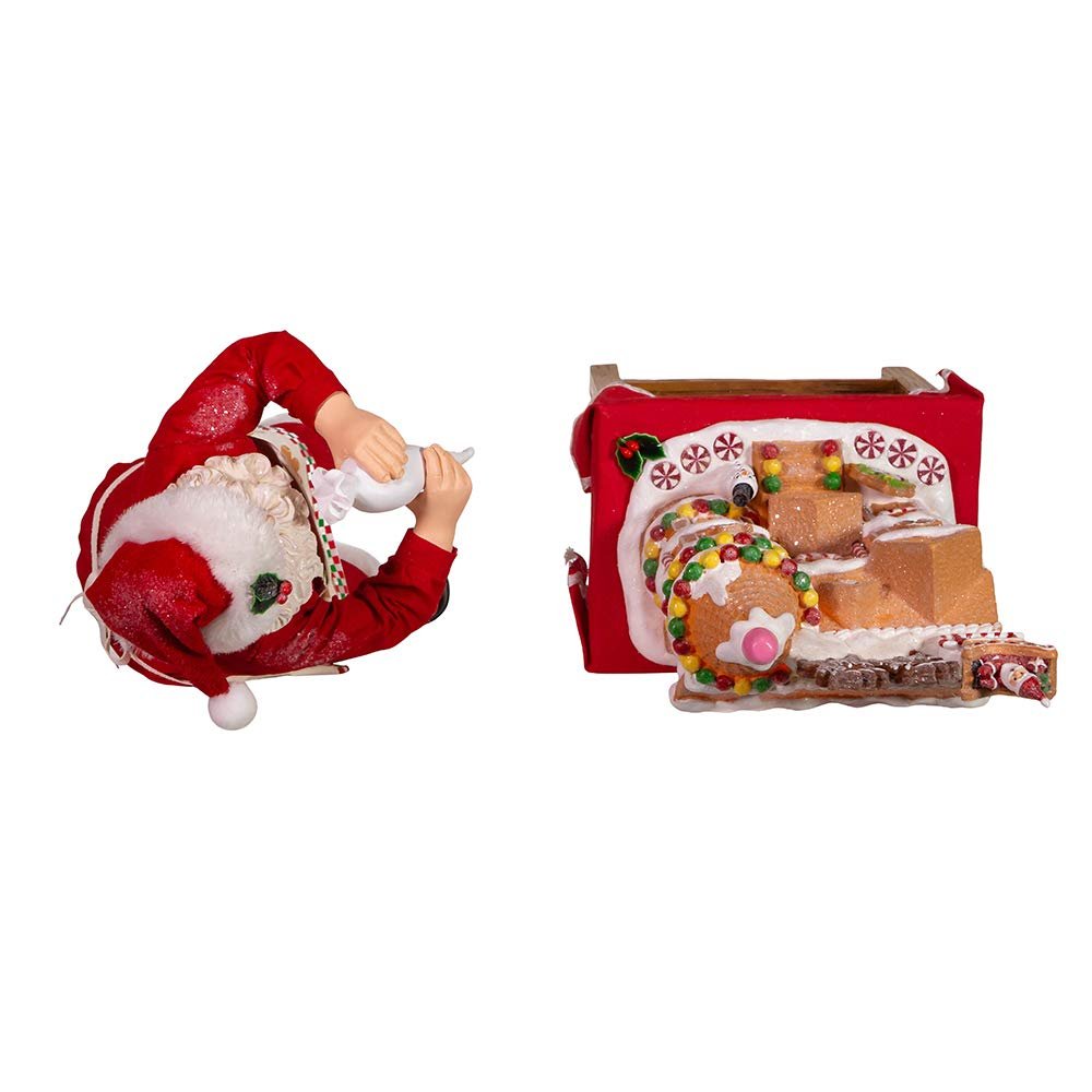 Kurt Adler 10.5-Inch Battery-Operated Fabriche Santa Decorating LED Gingerbread House Table Piece (JEL1203)