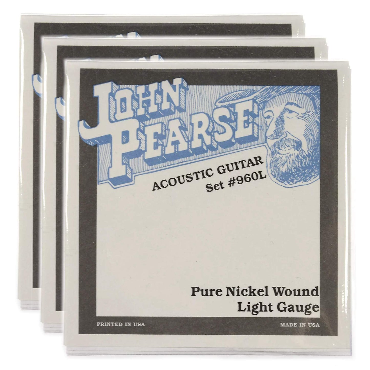 John Pearse Acoustic Strings Pure Nickel Light 12-54 (3 Pack Bundle)