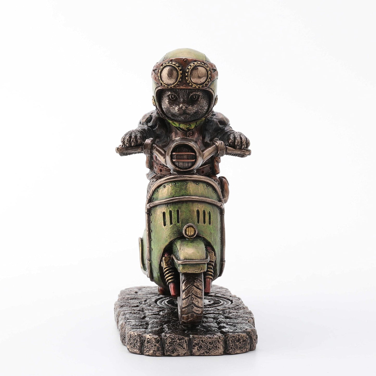 Veronese Design 5 1/2 Inch Steampunk Cafe Racer Cat Scooter Resin Figurine Bronze Finish