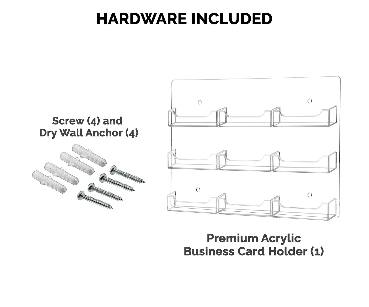 Marketing Holders Wall Business Card Holder with Hanging Hardware for 3.5" x 2" Gift Cards Clear Acrylic 8 Slot Display Holds 50 Contact or 30 Membership Cards No Assembly