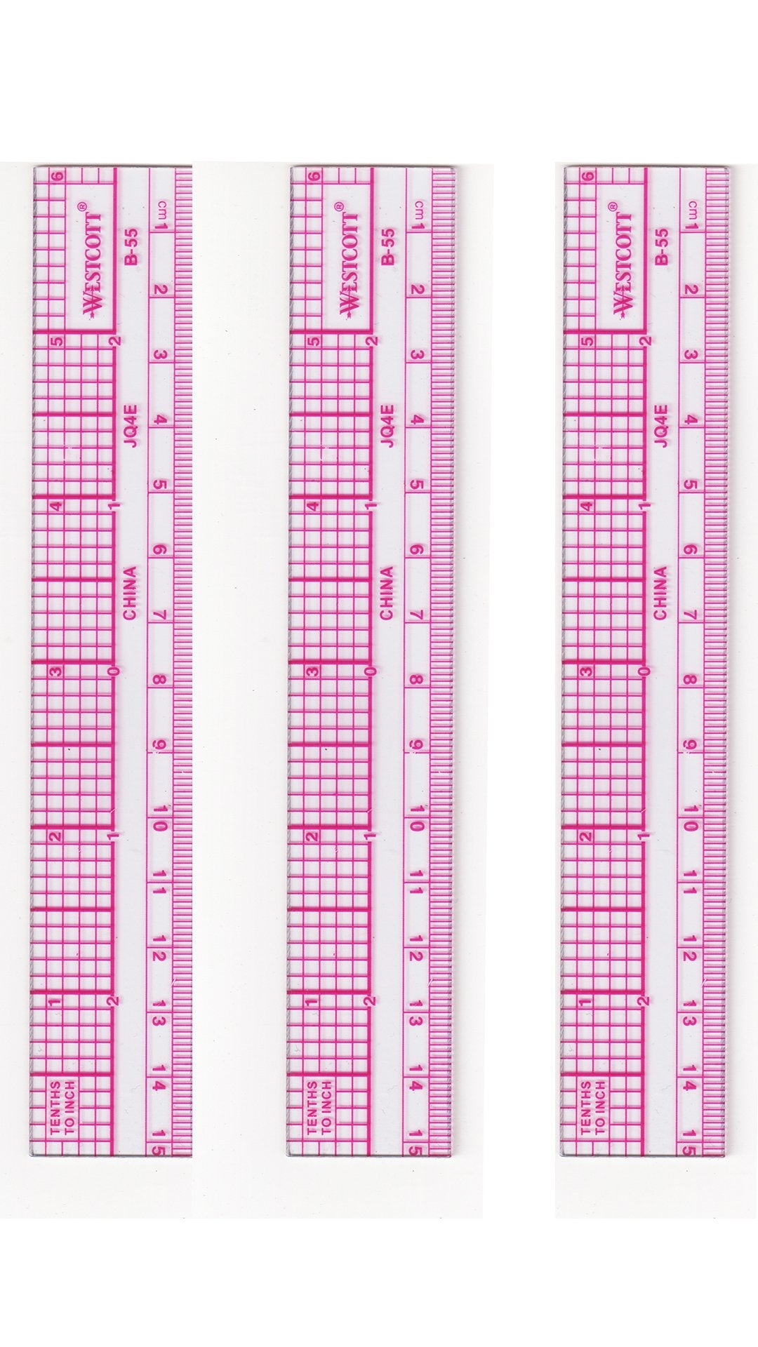 Westcott B-55, 6"/15cm 10ths/Metric Beveled Ruler. (3 pack)