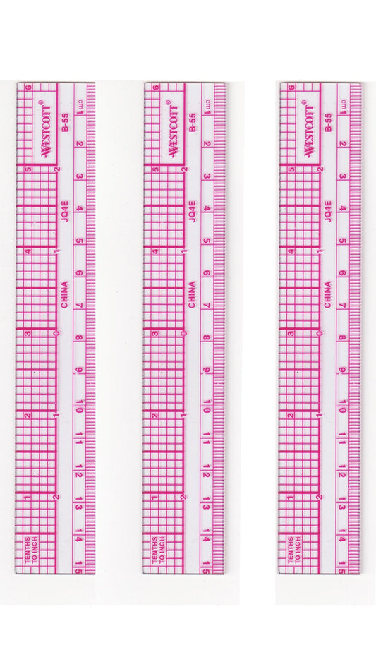 Westcott B-55, 6"/15cm 10ths/Metric Beveled Ruler. (3 pack)