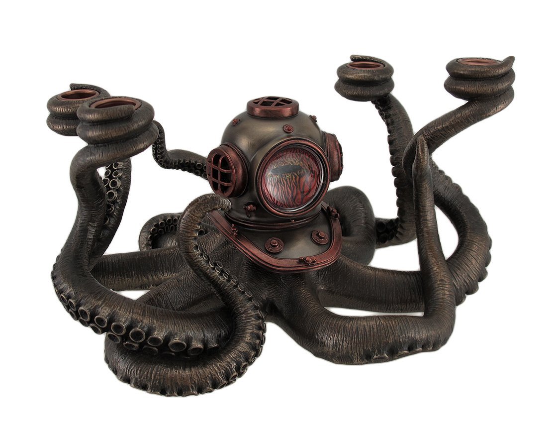 Zeckos Incredibly Cool Steampunk Diver Octopus 4 Candle Candelabra