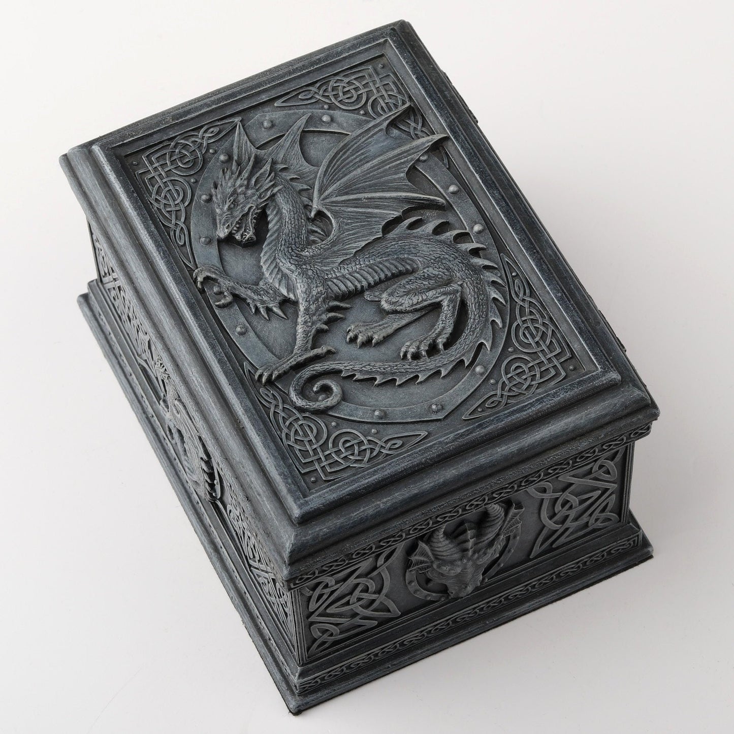 US 5.75 Inch Celtic Dragon Textured Decorative Trinket Box, Black