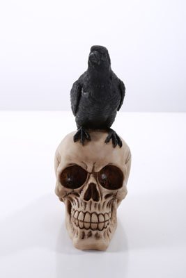 Pacific Giftware Perched Raven On Skull Poe Raven Figurine Halloween Home Decor Gift