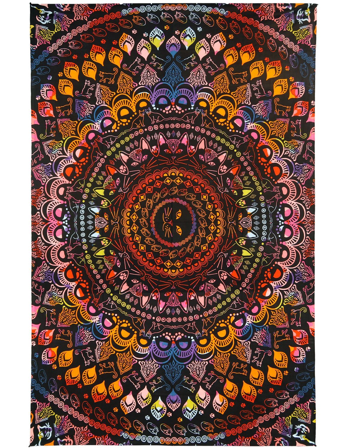 Sunshine Joy 3D Rainbow Cat Tapestry Tie Dye Kitty Mandala Wall Hanging Huge 60x90 Inches